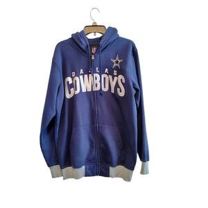 Dallas Cowboys Men Large Blue Gray Band Zip Front Hoodie Jacket NFL GameDay Star